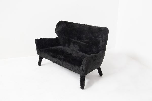 Manifattura Italiana - Vintage Black Imitation Fur Sofa