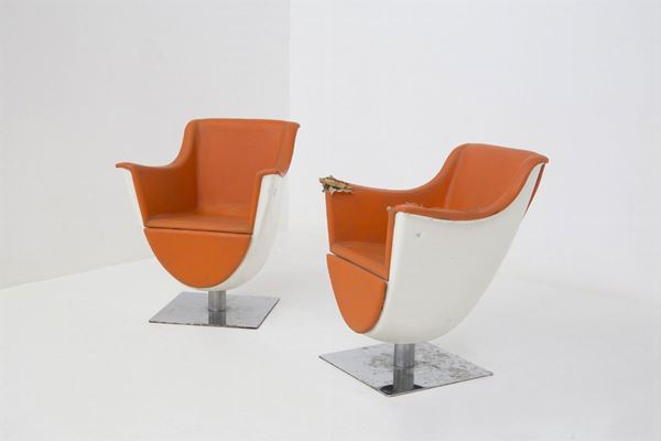 Space Age Armchairs in Steel, Resin and Leather