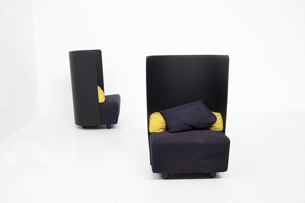 Jonathan De Pas,Paolo Lomazzi,Donato D'Urbino - Vintage Armchairs in Black and Yellow Fabric