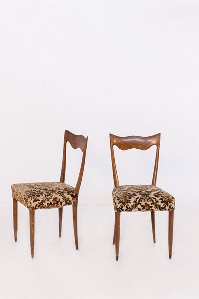 Coppia di Sedie Vintage Italiane in Legno e Tessuto Decorato