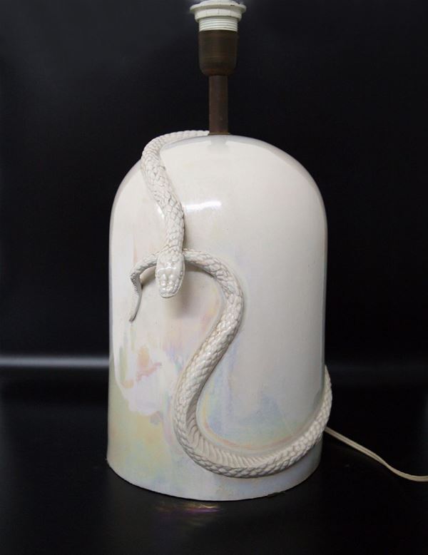 Italian Vintage Porcelain Table Lamp with Snake