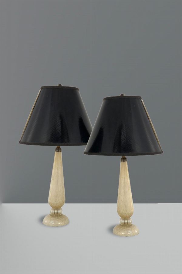 Coppia di lampade da tavolo in vetro di Murano