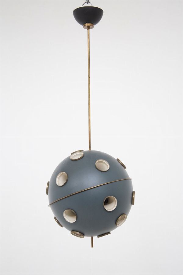 Oscar Torlasco - Lampadario blu in ottone e alluminio