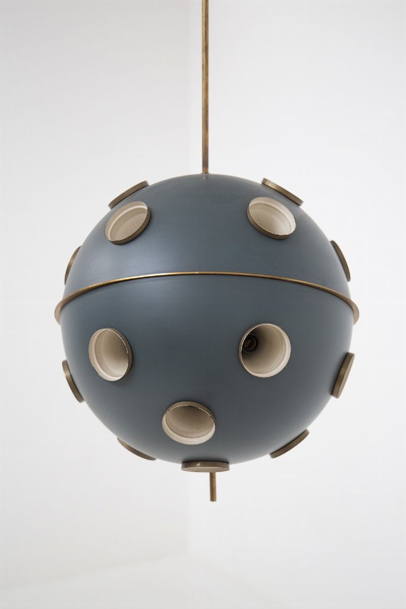 Lampadario Blu in Ottone e Alluminio