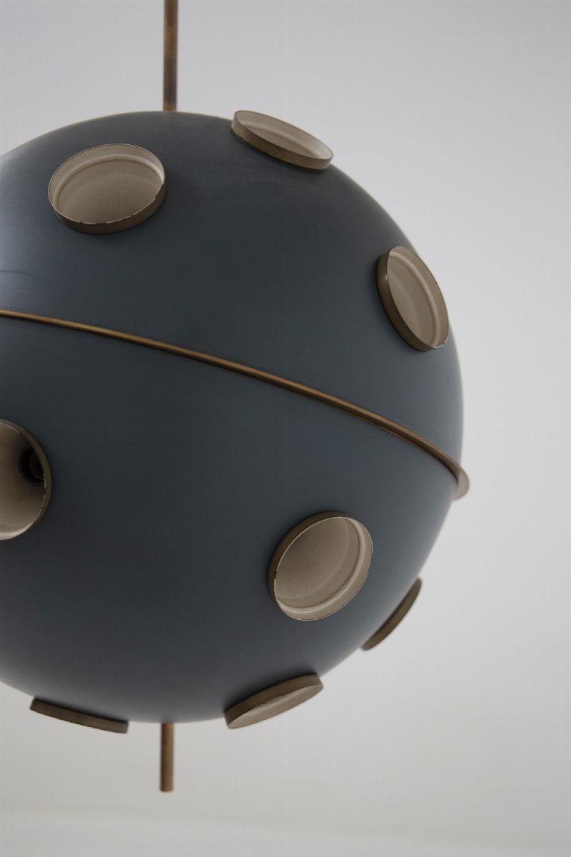Lampadario Blu in Ottone e Alluminio