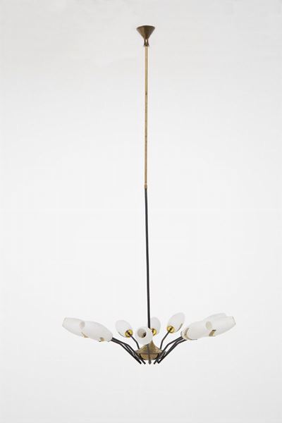 Lampadario Vintage in Vetro e Ottone