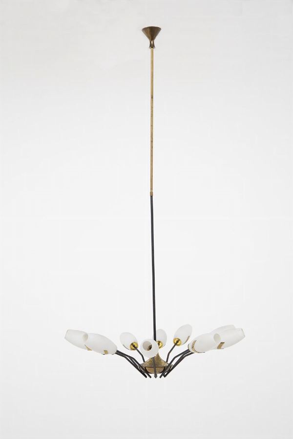 Lampadario vintage in vetro e ottone
