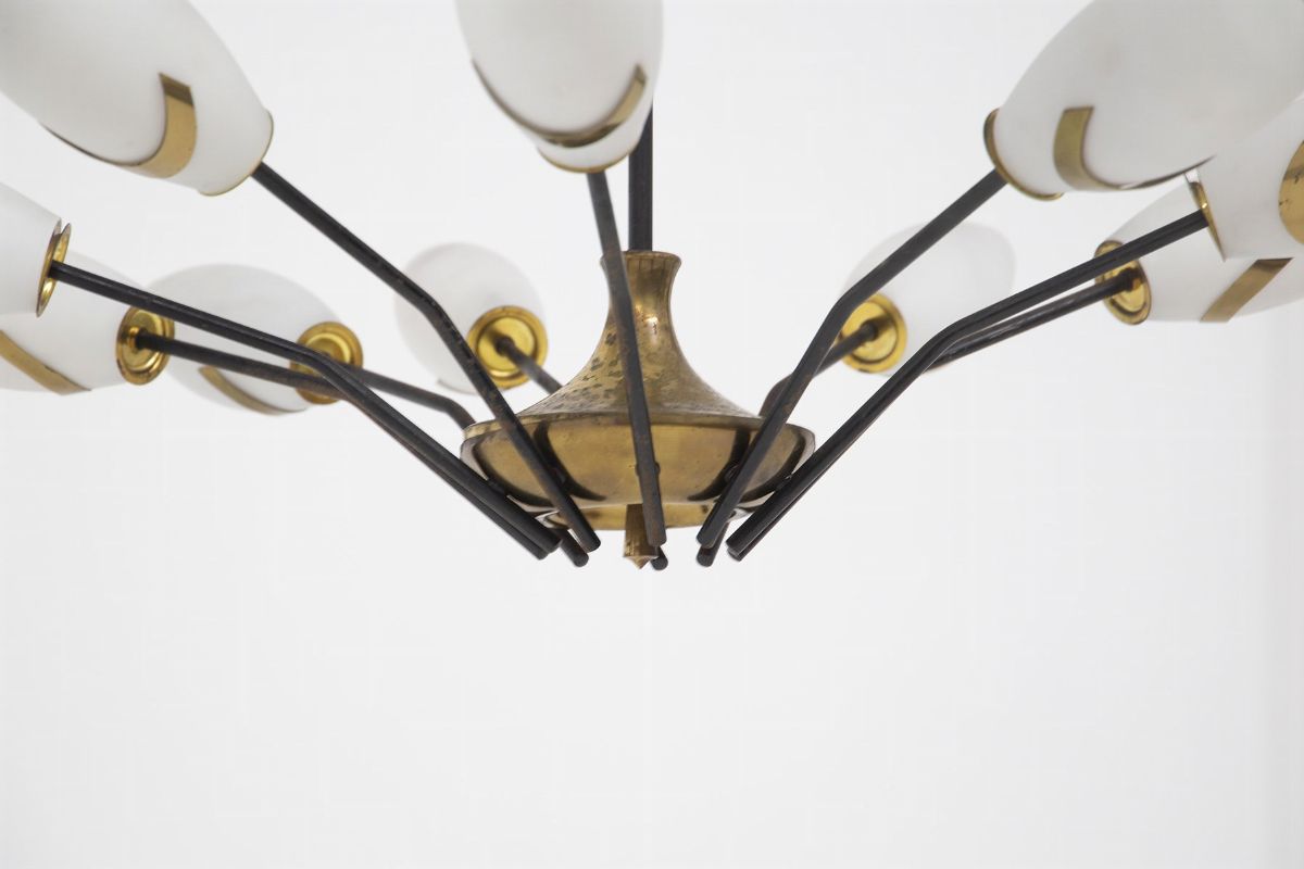 Lampadario Vintage in Vetro e Ottone