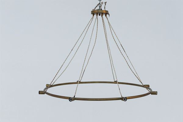 Lampadario vintage italiano rotondo in ottone