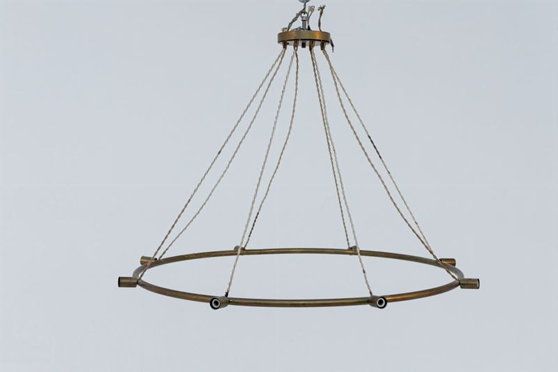 Lampadario Vintage Italiano Rotondo in Ottone
