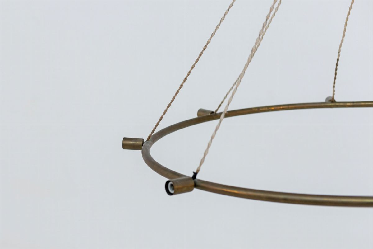 Lampadario Vintage Italiano Rotondo in Ottone