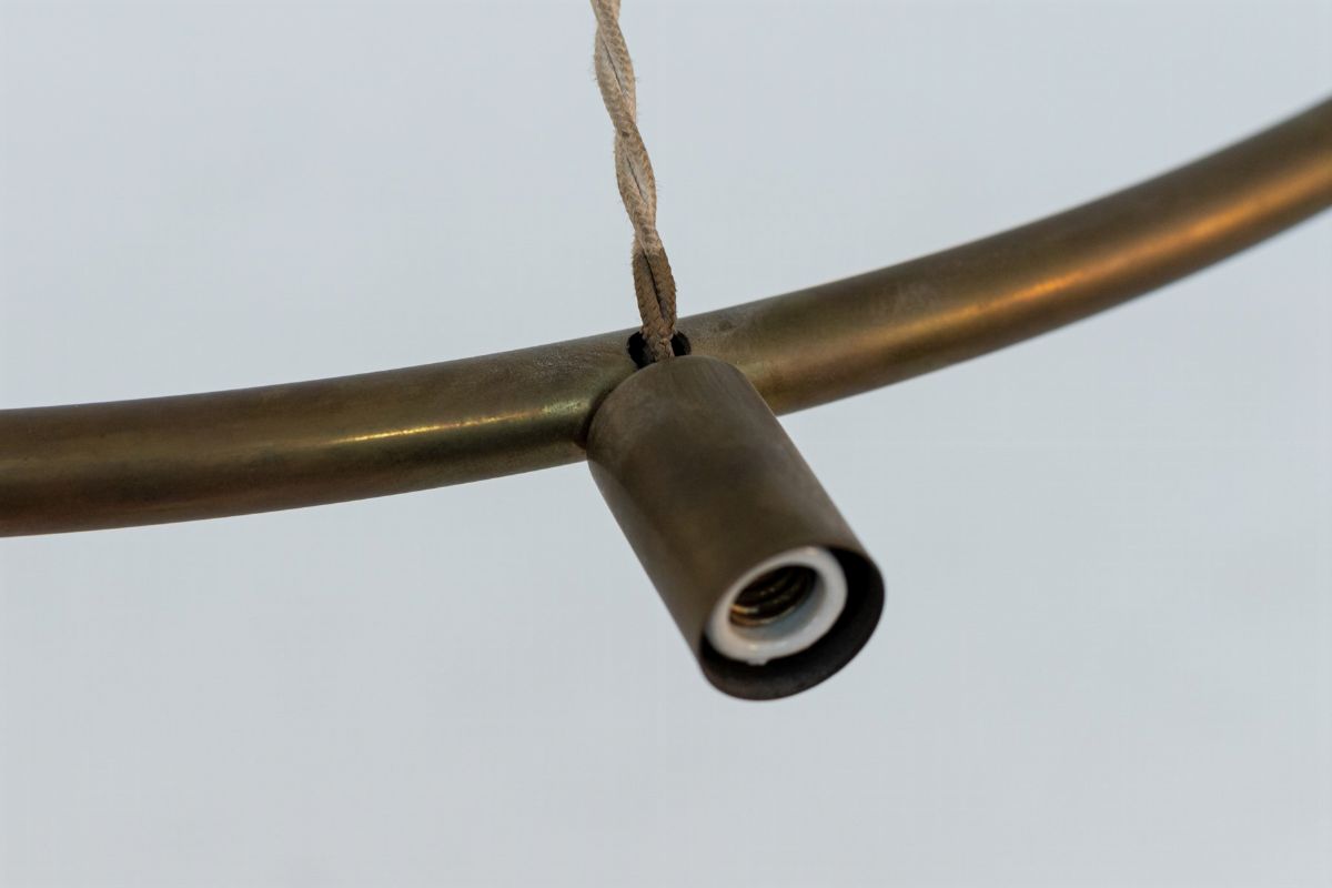 Lampadario Vintage Italiano Rotondo in Ottone