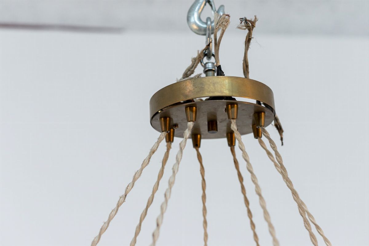 Lampadario Vintage Italiano Rotondo in Ottone