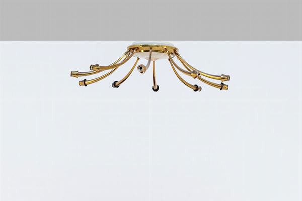 Oscar Torlasco - Italian Brass  Ceiling chandelier for Lumi