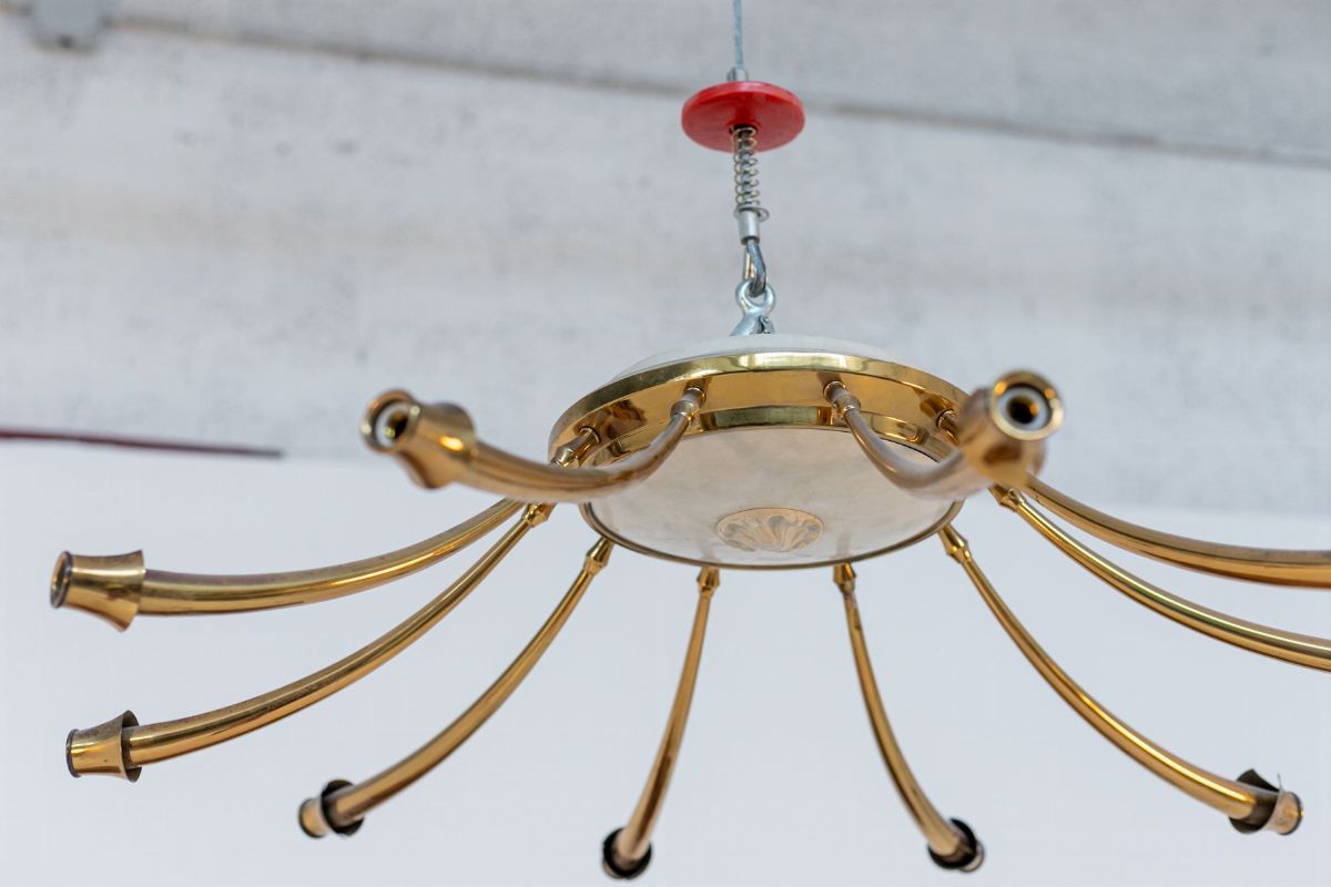 Lampadario Italiano in Ottone per Lumi