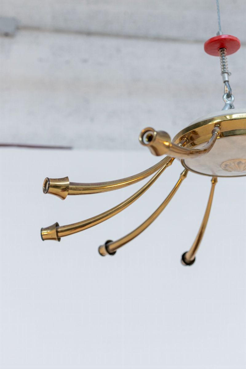 Lampadario Italiano in Ottone per Lumi