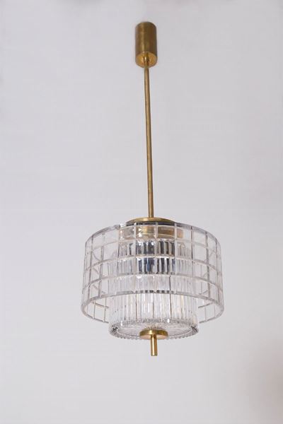 Lampadario Italiano in Cristallo di Boemia e Ottone