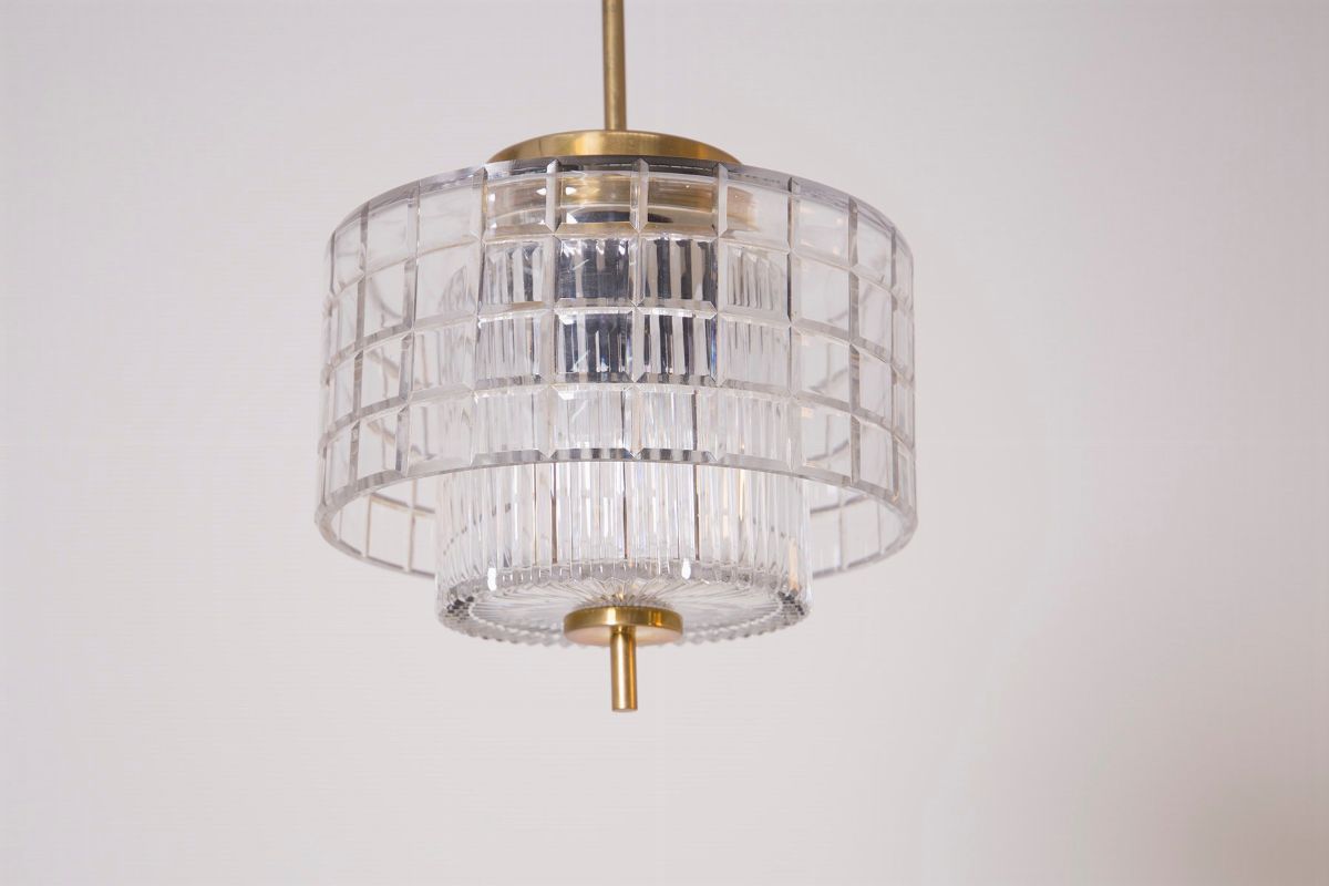 Lampadario Italiano in Cristallo di Boemia e Ottone