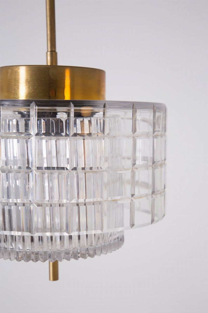 Lampadario Italiano in Cristallo di Boemia e Ottone
