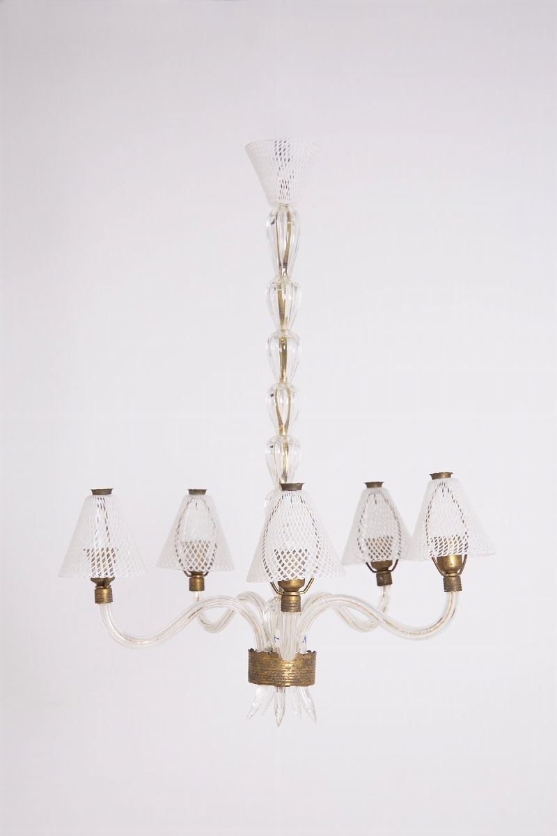 Murano Glass Chandelier in Reticello Technique Seguso