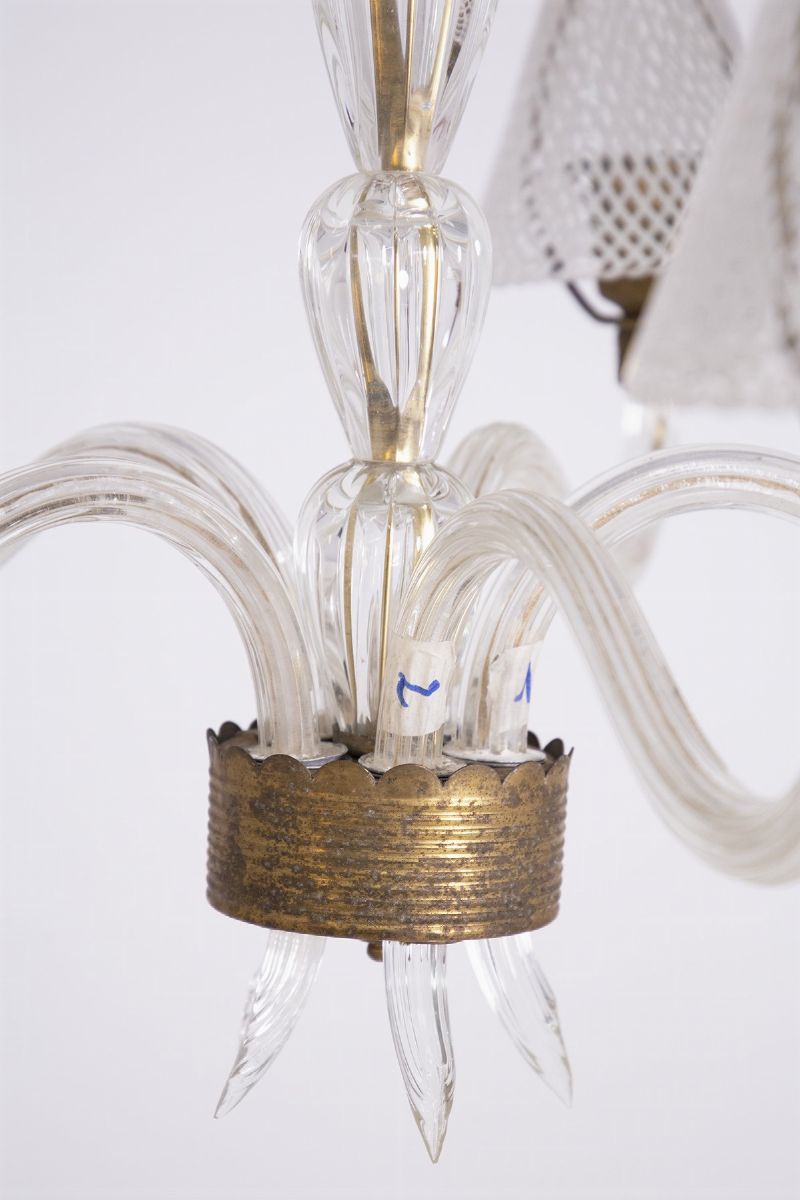 Murano Glass Chandelier in Reticello Technique Seguso