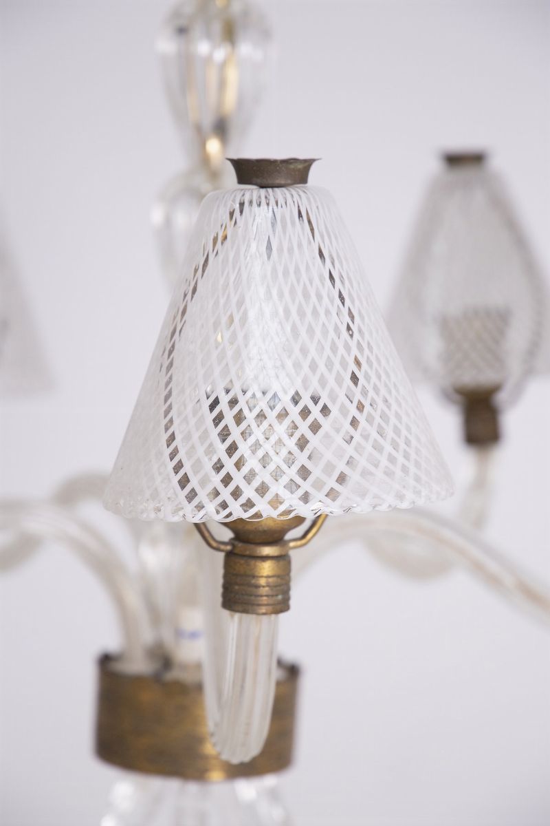 Murano Glass Chandelier in Reticello Technique Seguso
