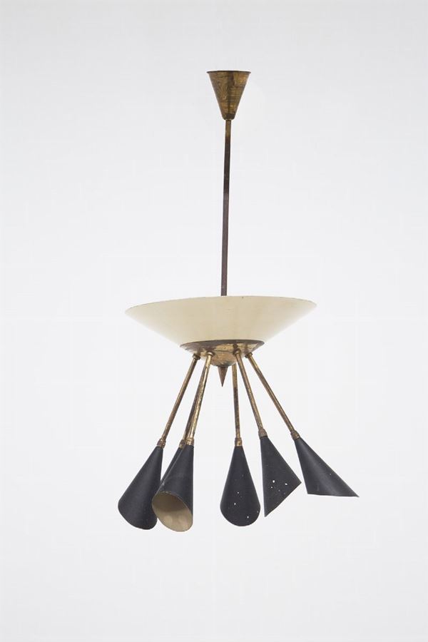 Italian Brass and Black Painted Aluminium Chandelier