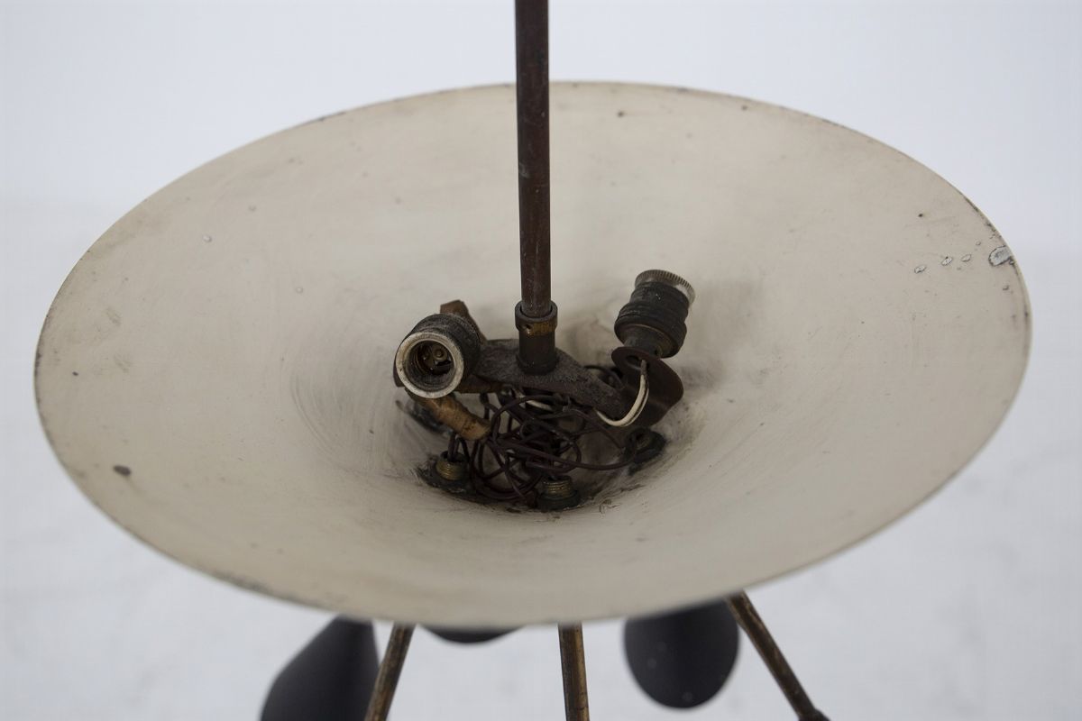Lampadario Italiano in Ottone e Alluminio Verniciato Nero