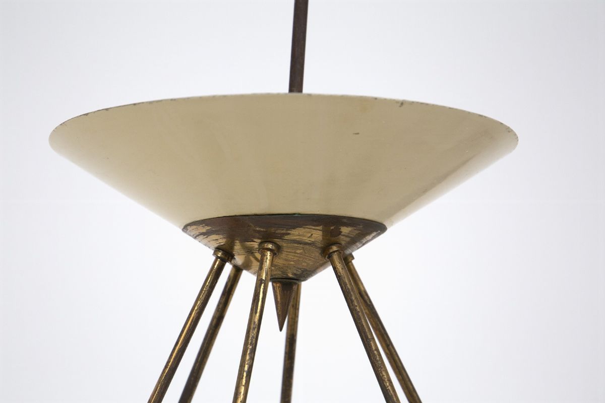 Lampadario Italiano in Ottone e Alluminio Verniciato Nero