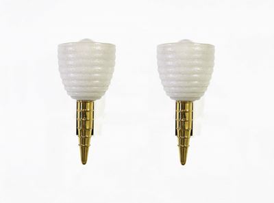 Coppia di Applique Barovier e Toso in Vetro di Murano e Ottone