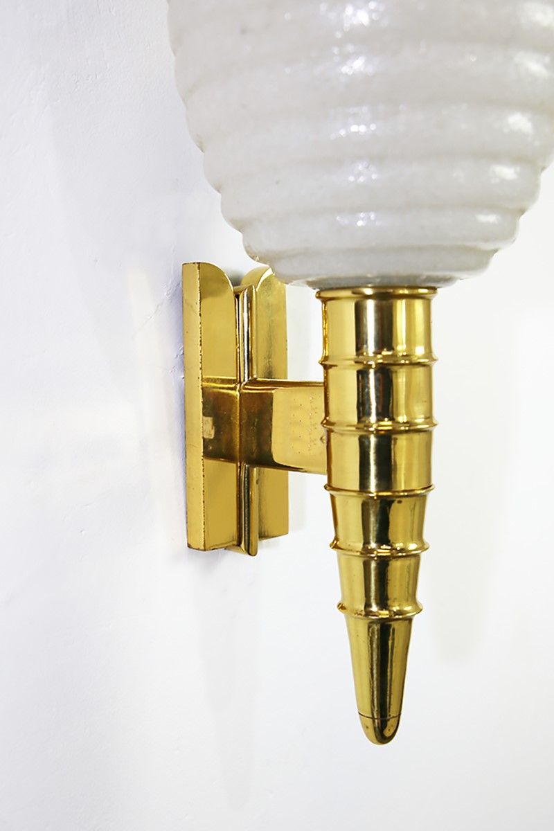 Coppia di Applique Barovier e Toso in Vetro di Murano e Ottone