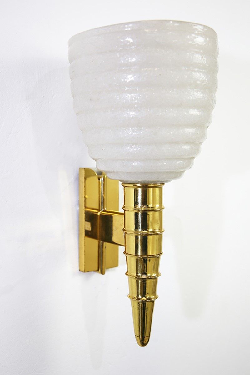 Coppia di Applique Barovier e Toso in Vetro di Murano e Ottone