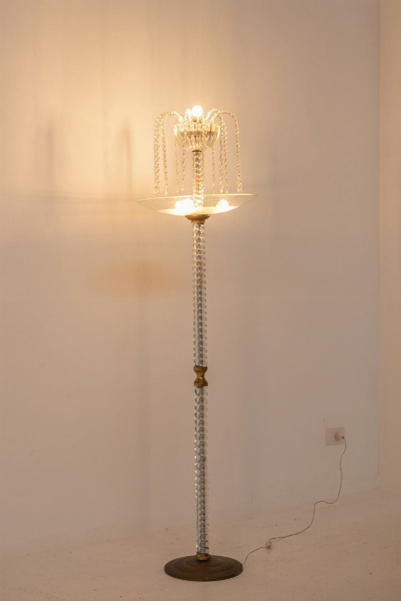 Lampada da Terra in Vetro di Murano e Ottone