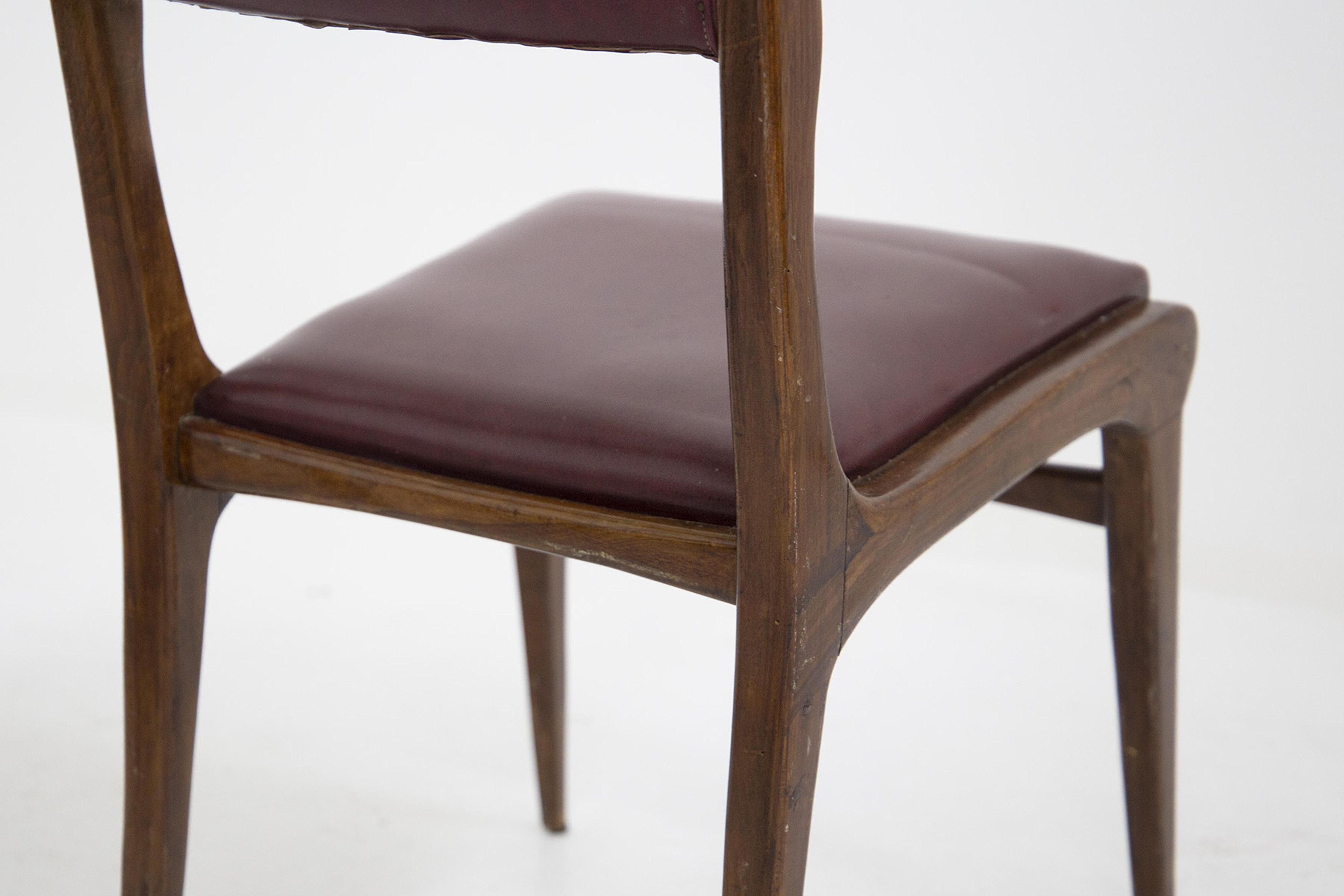 Set di Sei Sedie Italiane con Pelle Originale Bordeaux
