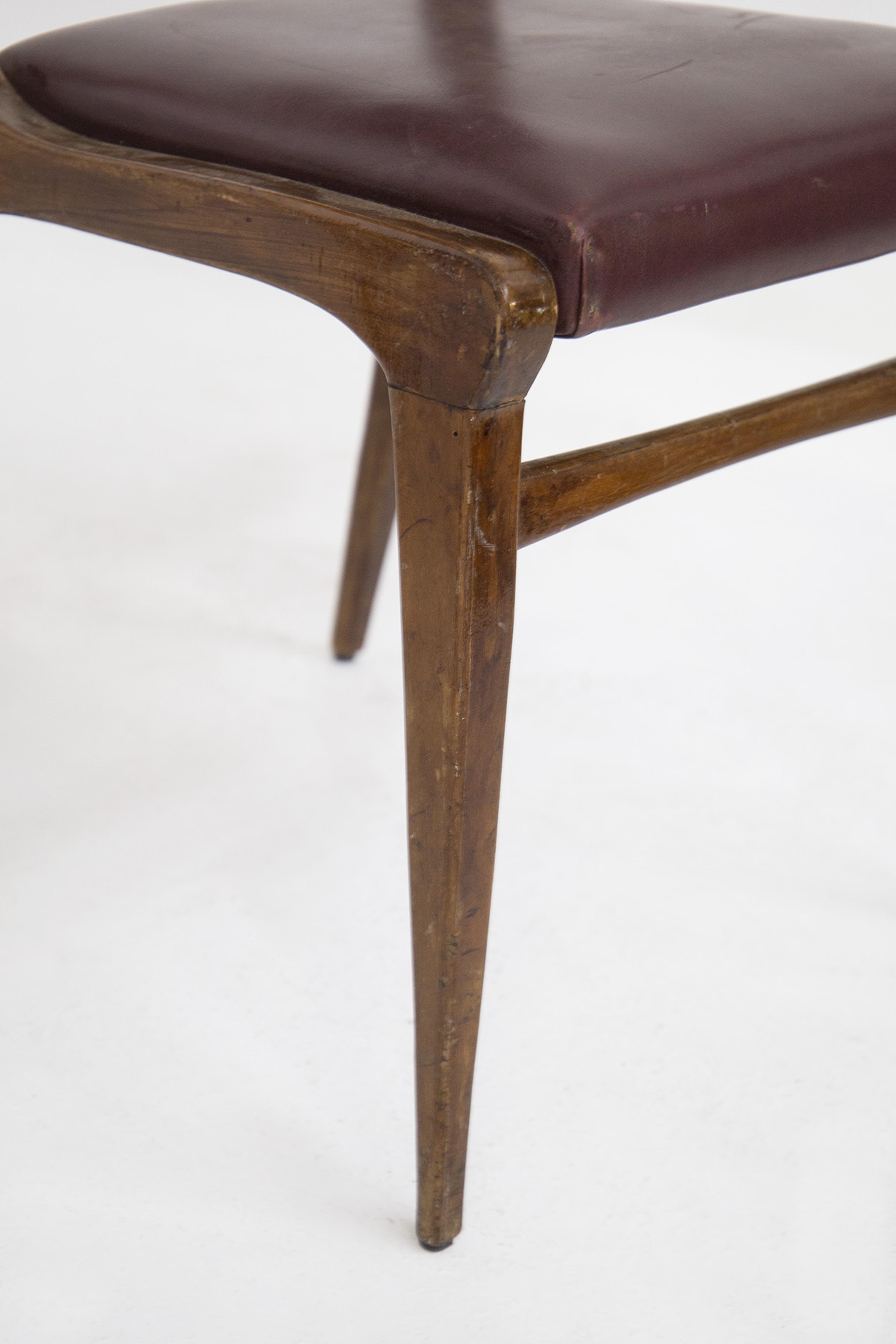 Set di Sei Sedie Italiane con Pelle Originale Bordeaux