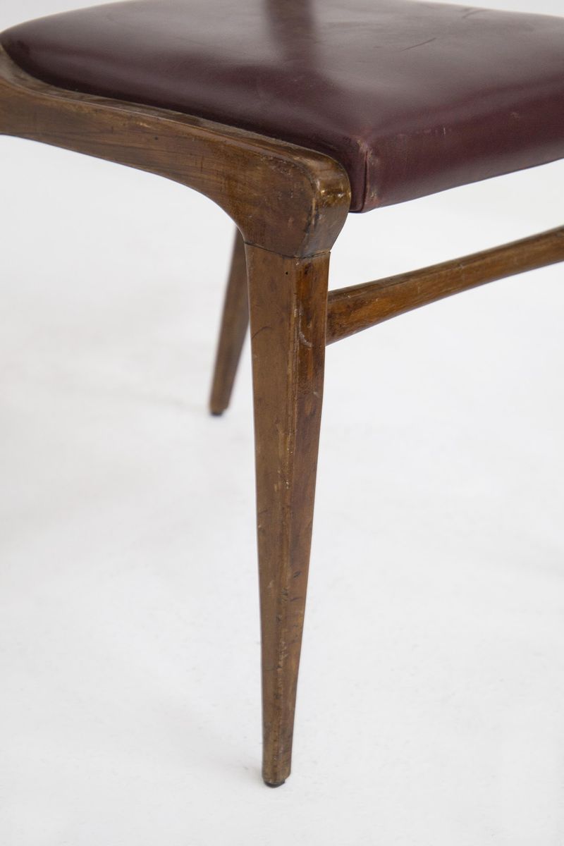 Set di Otto Sedie Italiane con Pelle Originale Bordeaux