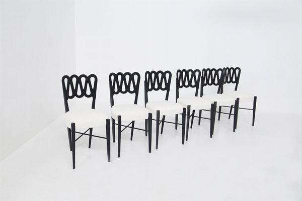 Gio Ponti - Set di sei sedie in legno verniciato e boucle