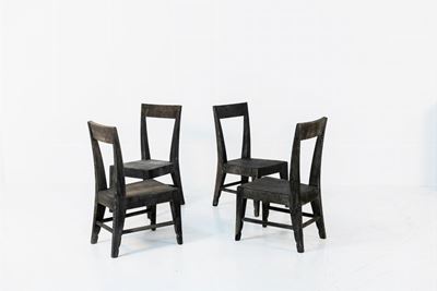 Set di Quattro Sedie Francesi in Legno