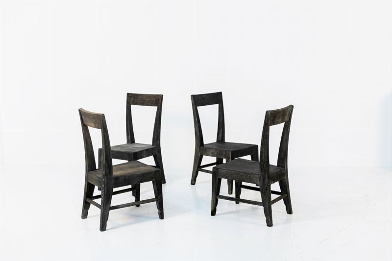 Set di Quattro Sedie Francesi in Legno