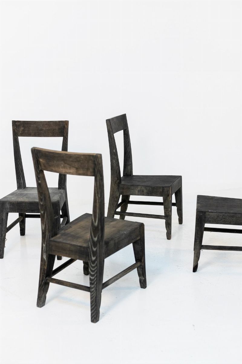 Set di Quattro Sedie Francesi in Legno