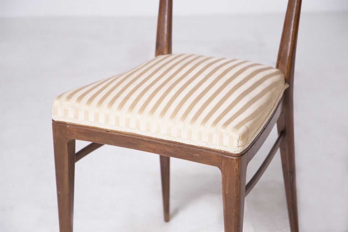 Set of Five Italian Chairs Attr. to Ico Parisi in Wood and Satin