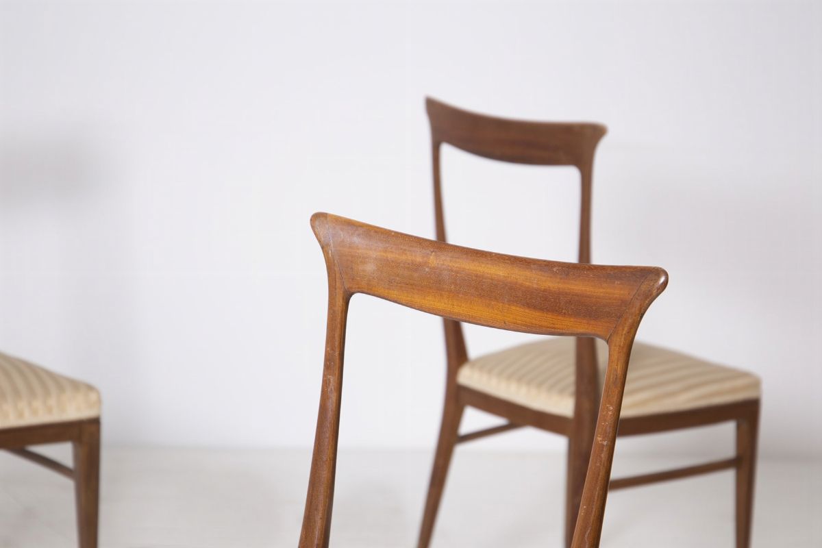 Set of Five Italian Chairs Attr. to Ico Parisi in Wood and Satin