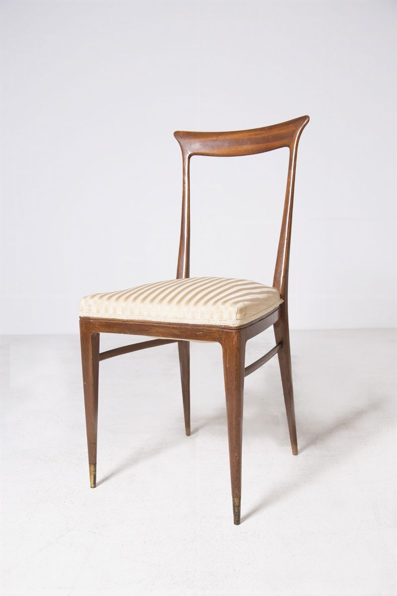 Set of Five Italian Chairs Attr. to Ico Parisi in Wood and Satin