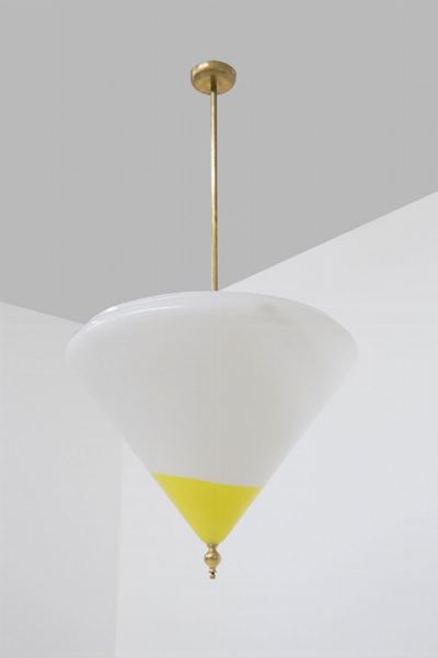 Lampadario Italiano a Triangolo in Vetro di Murano Giallo
