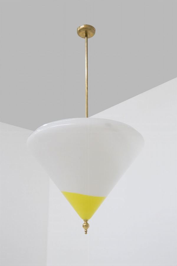 Lampadario italiano a triangolo in vetro di Murano giallo