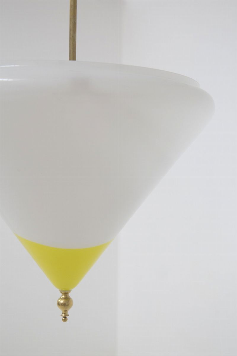 Lampadario Italiano a Triangolo in Vetro di Murano Giallo