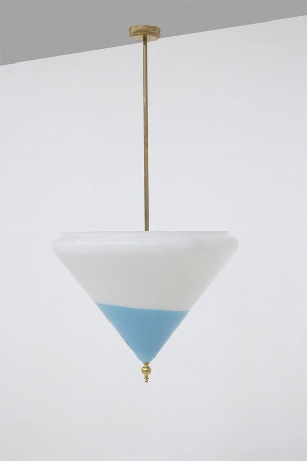 Lampadario italiano in vetro di Murano blu a triangolo