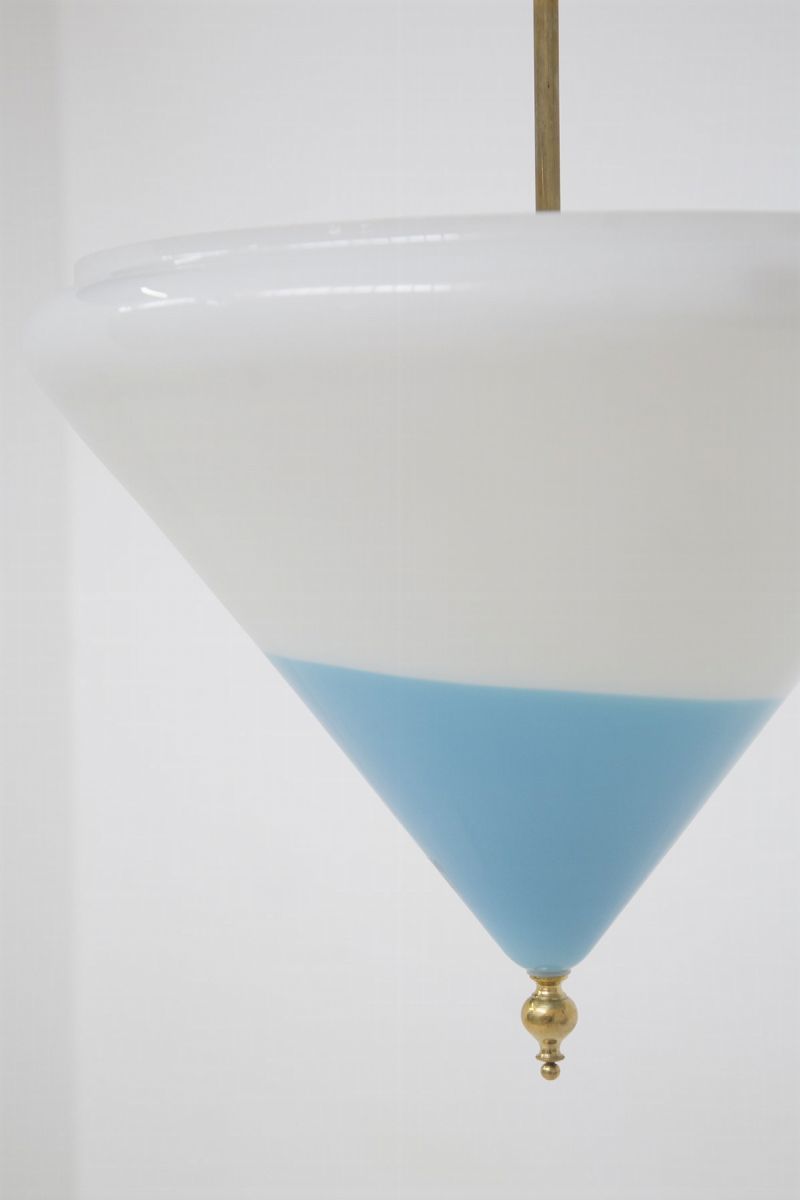 Lampadario Italiano in Vetro di Murano Blu a Triangolo