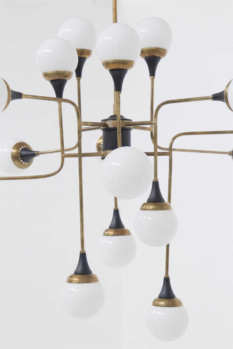 Stilnovo (attr.) Lampadario in Ottone e Vetro