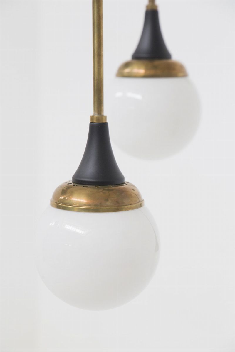 Stilnovo (attr.) Lampadario in Ottone e Vetro